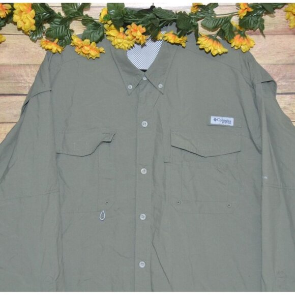 Columbia PFG Men's Sage Green Long Roll Tab Sleeves Button Front Shirt Size 2XL - Picture 2 of 14